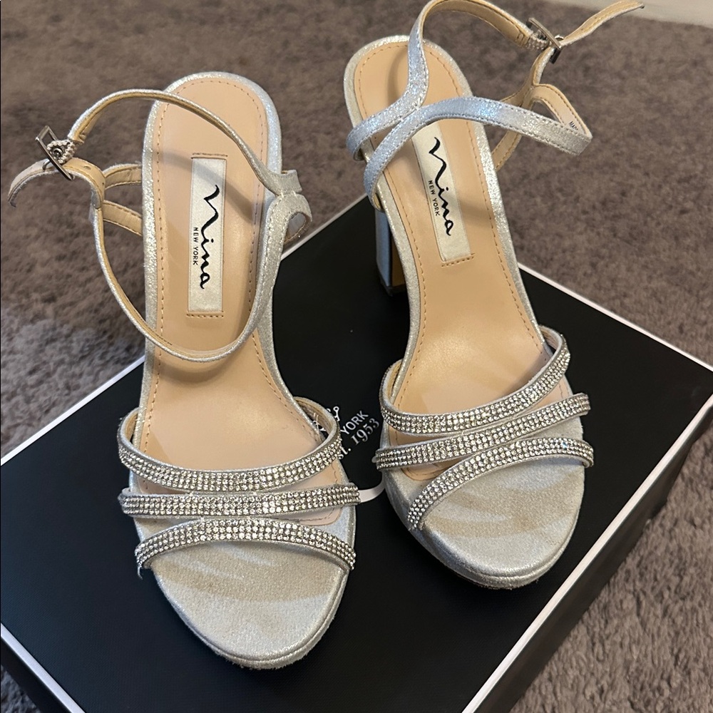 Nina- Saralyn-fy Silver Heels- Size 6